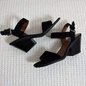 Franco Sarto Women's 9M KENLEE Black Genuine Suede Block Heel Ankle Strap Sandal